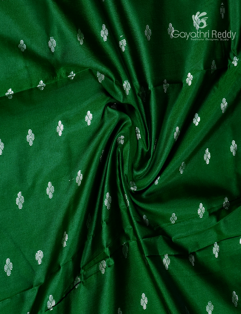 Semi Banaras Katan Silk Saree in Bottel Green and Orange  Re