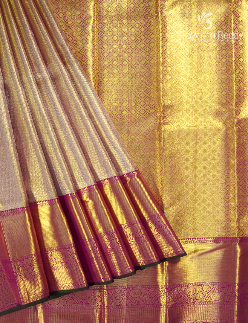 Pure Kanchipuram Bridal Silk in Rose Gold and Fuchsia Pink