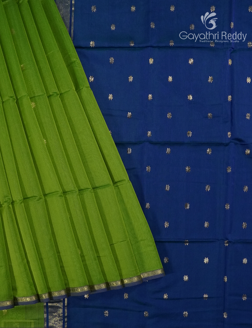 Pure Chanderi Sico Saree in Parrot Green  and  Blue