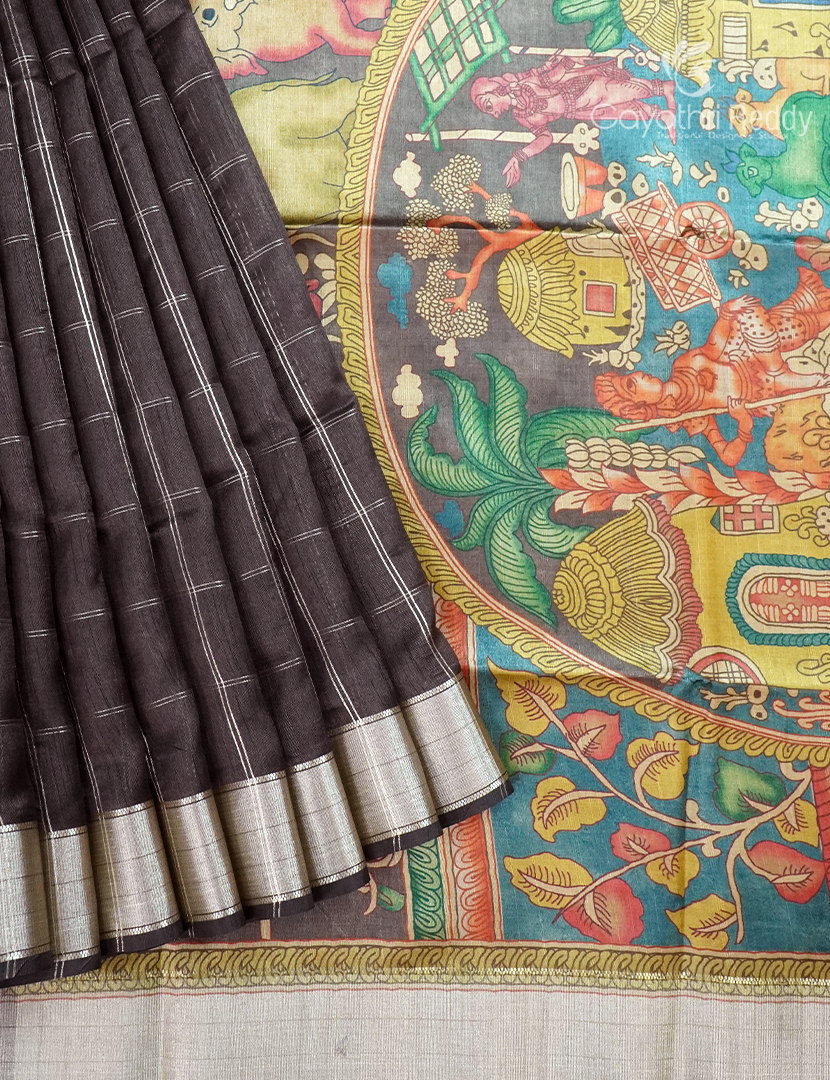 Semi Tussar Saree in Deep Snuff