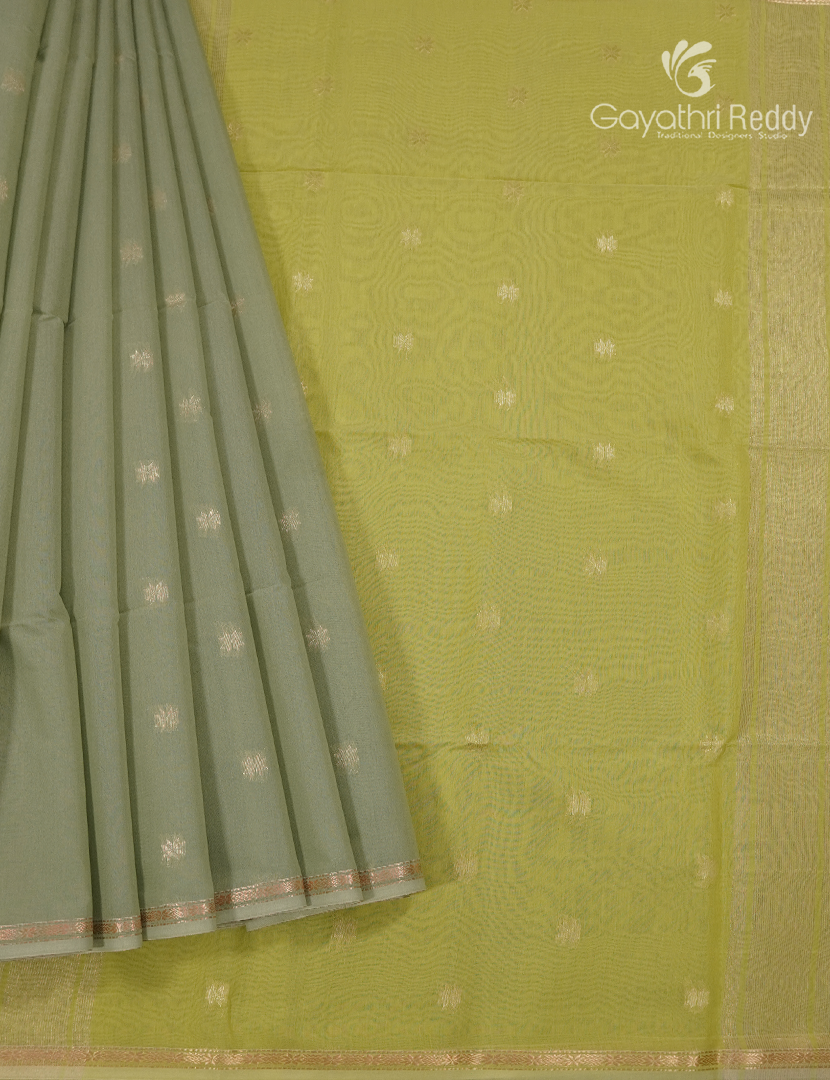 Kanchipuram Sico Saree in Sage Green and Lime Green