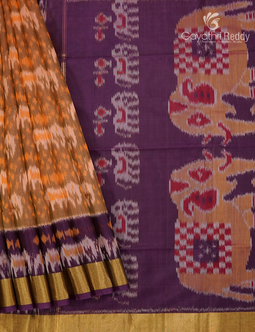 Kanchipuram Sico Saree in Mustard and Deep Violet