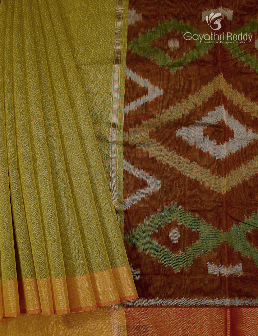Semi Ikat Sico Saree in Light Green