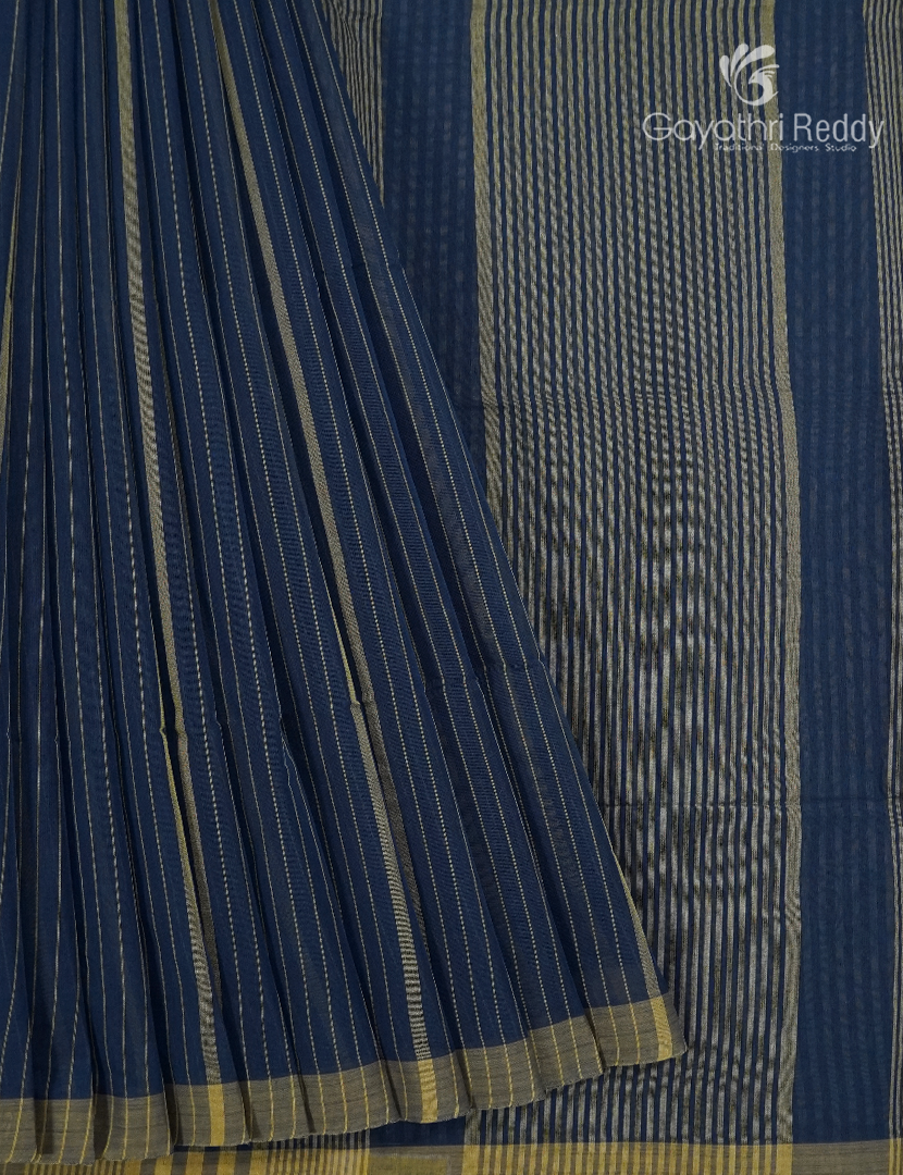 Pure Handloom Cotton Saree in Navy Blue