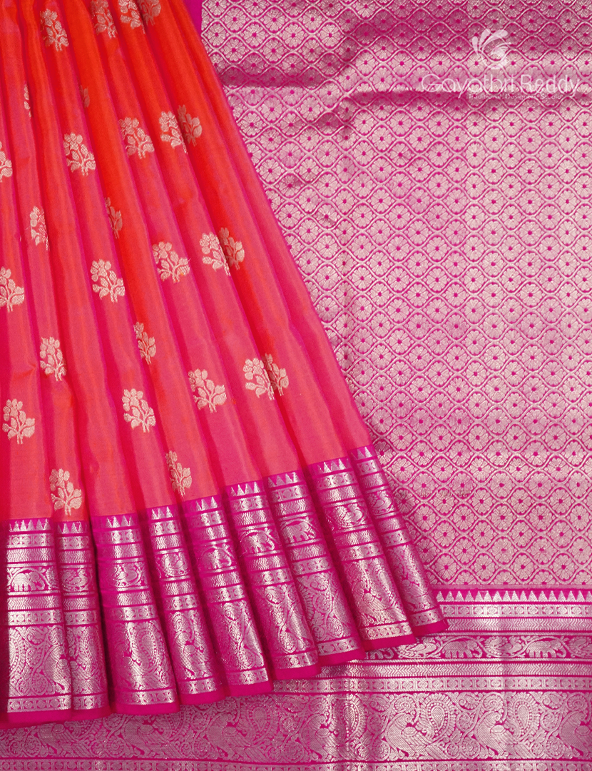 Pure Venkatagiri Silk Saree in Peachish Orange and Pink