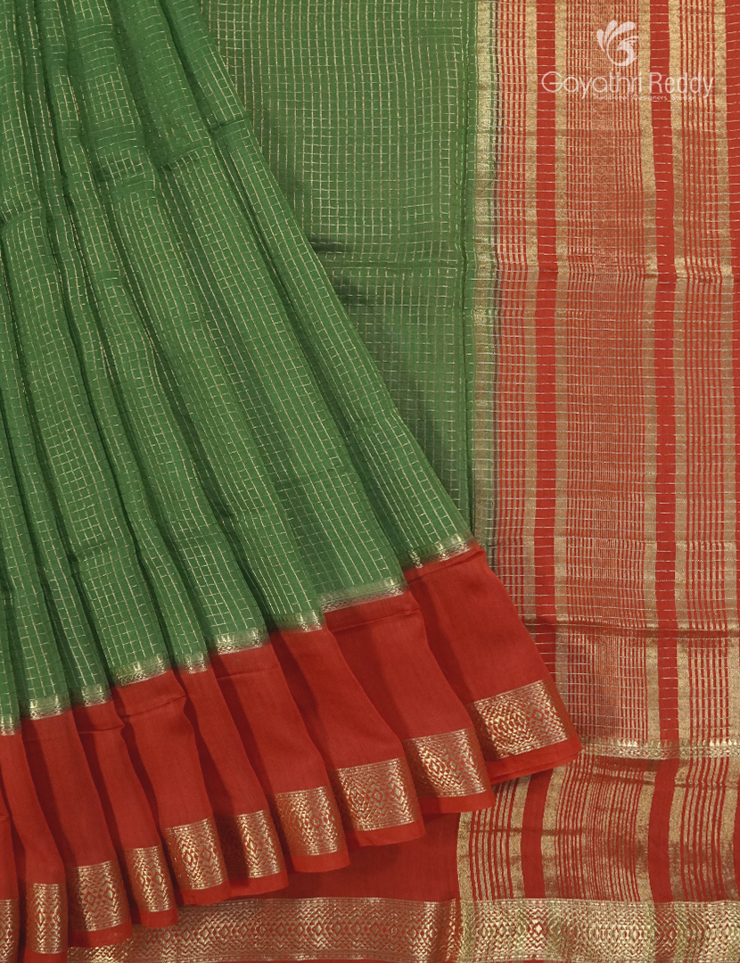 Semi Mysore Crepe Saree in Pista Green and Orange
