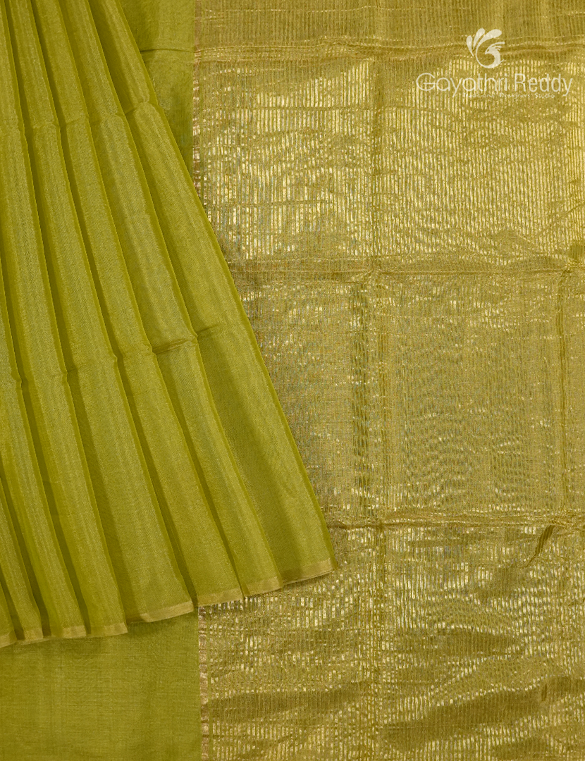 Pure Chanderi Sico Tissue Saree in Mehendi Green