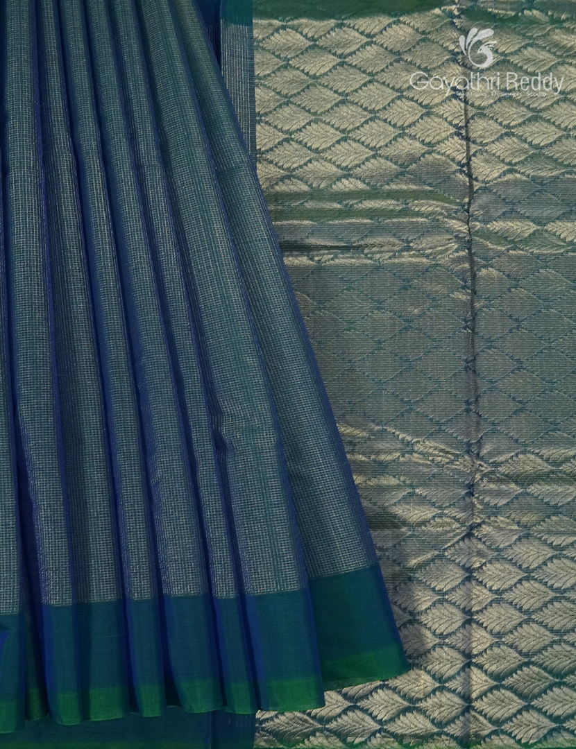 Pure Kanchipuram Sico Saree in Deep Peacock blue