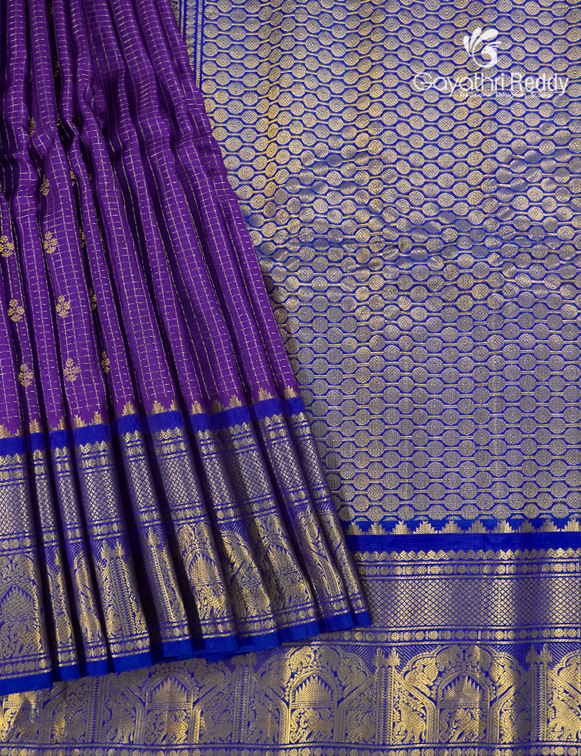 Pure Gadwal Silk Saree in Violet and Blue