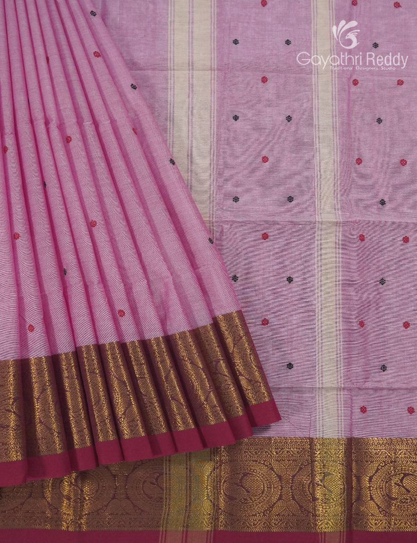 Pure Handloom Cotton Saree Baby Onion Pink