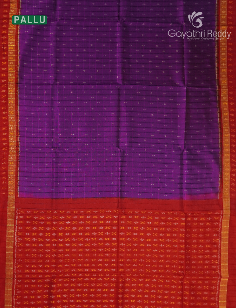 Pure Ikat Silk Saree in Purple and Red