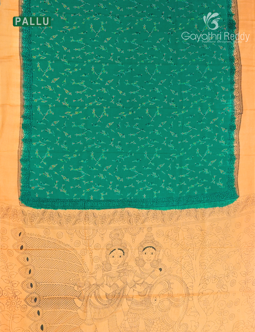 Pure MulMul Cotton Saree in Deep Rama Green and Saffron Yellow