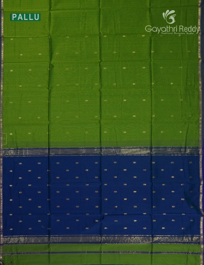 Pure Chanderi Sico Saree in Parrot Green  and  Blue