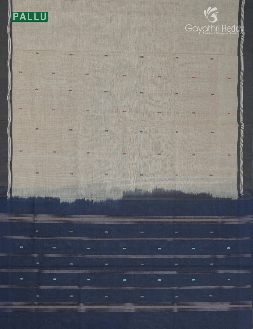 Pure Kanchi Cotton Saree in Beige and Navy Blue