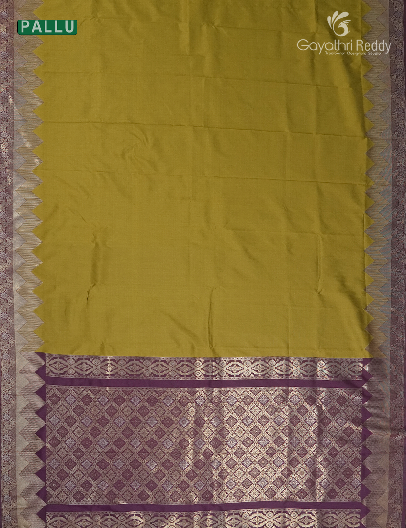 Semi Kanchipuram Art Silk Saree in Mehendi Green