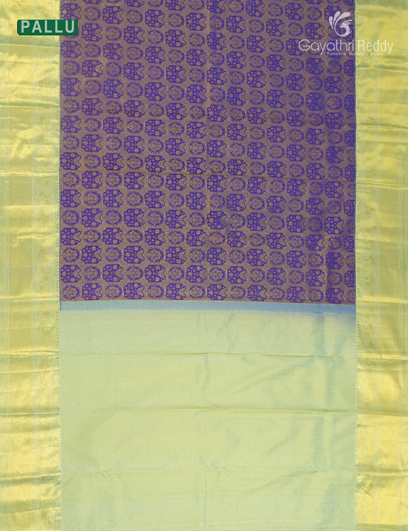 Pure Kanchipuram Silk Saree in Violet and Mint Green