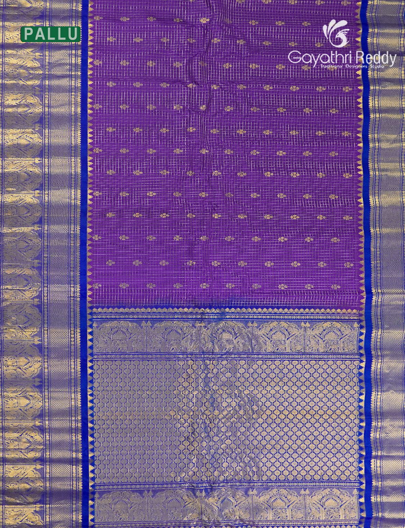 Pure Gadwal Silk Saree in Violet and Blue