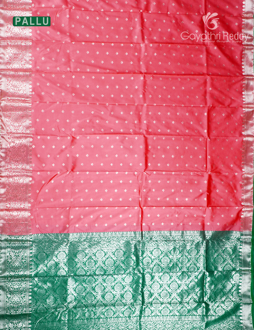 Semi Banaras Katan Silk Saree in Peach and Green