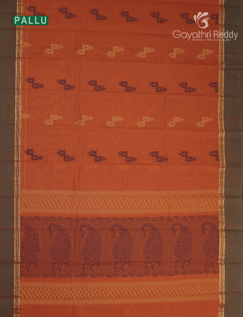 Pure Kanchi Cotton Saree in Rust Orange