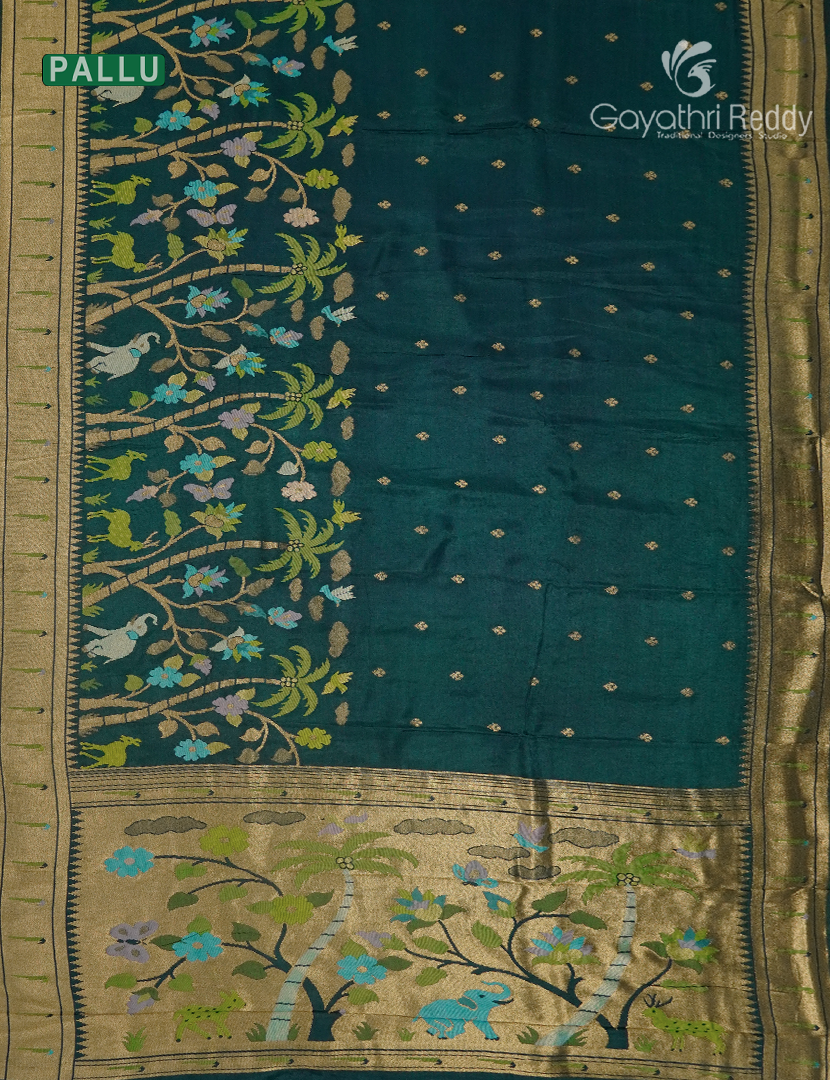 Pure Satin Silk Saree in Deep Rama Green