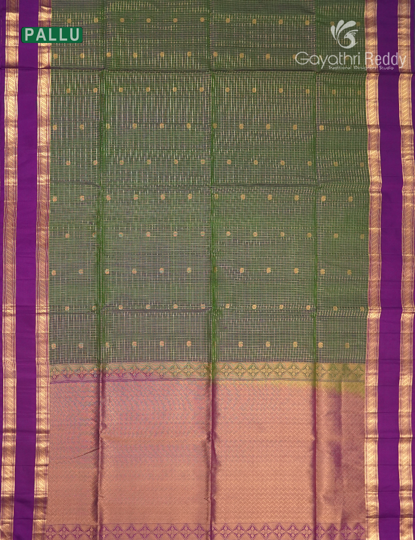 Pure Kanchipuram Vintage Silk Saree in Olive Green and Purple