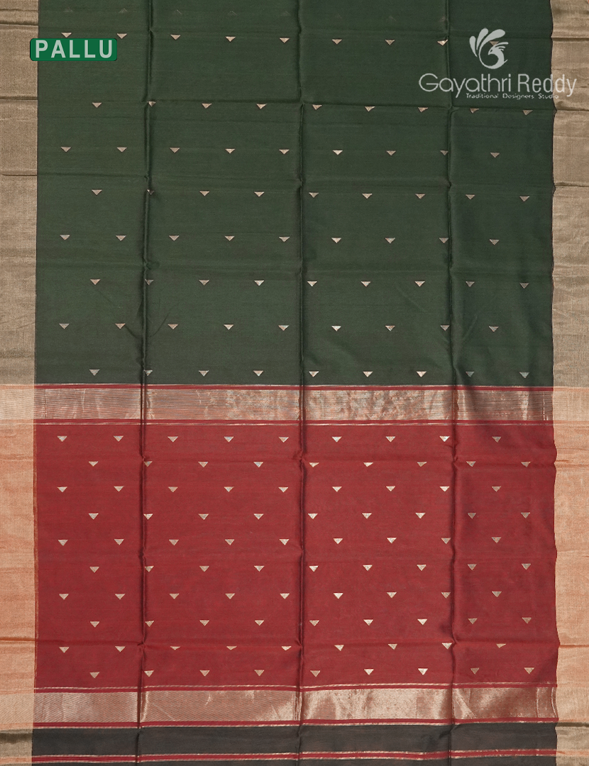 Pure Chanderi Sico Saree in Deep Olive Green and Deep Red