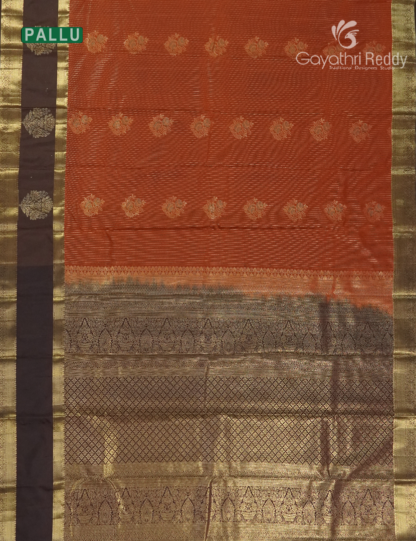 Semi Kanchipuram Silk Saree in Rust Orange  and Deep Brown