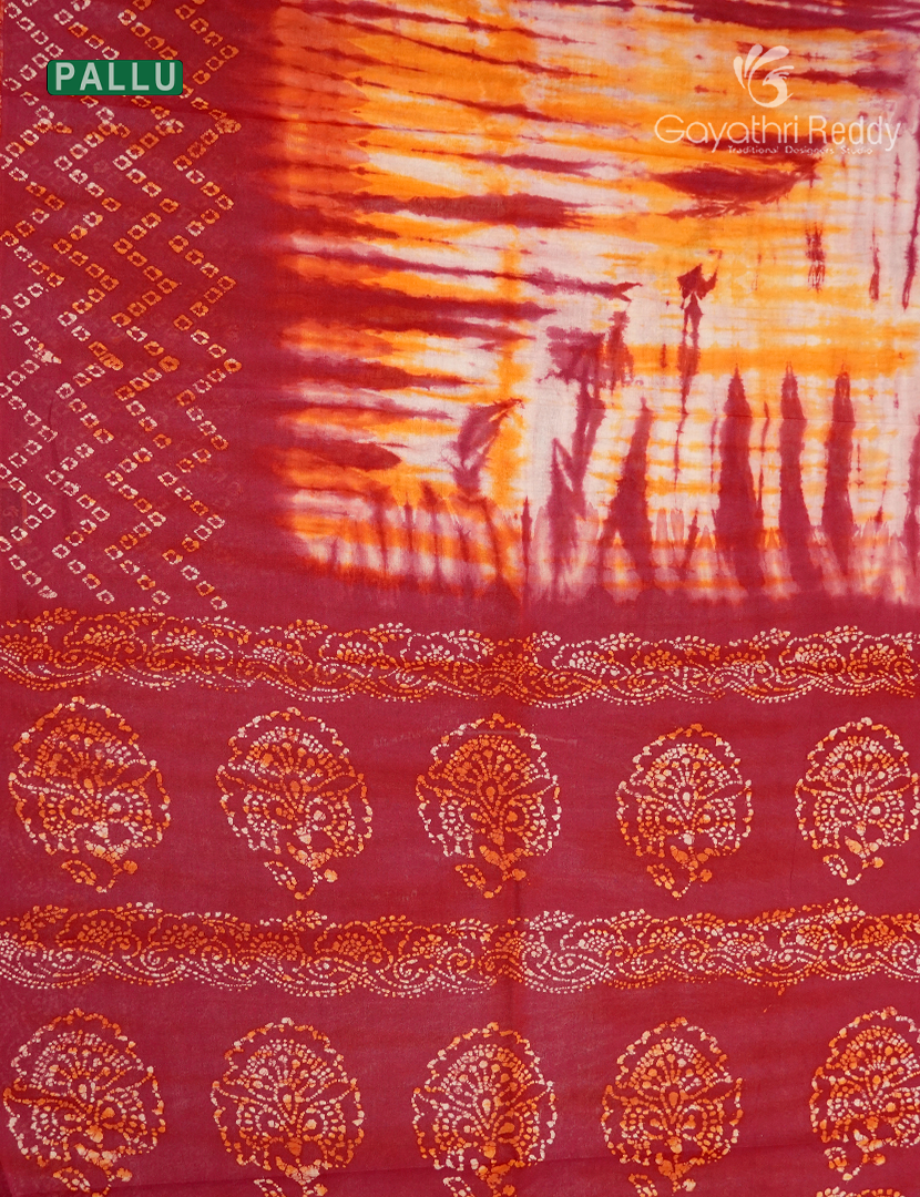 Cotton Batik Print Saree in Deep Red
