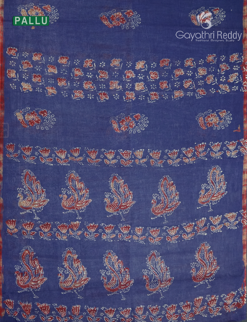 Cotton Batik Print Saree in Denim Grey