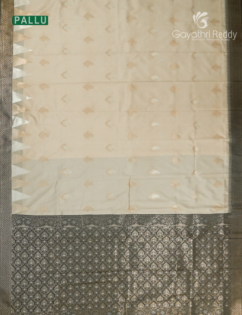 Semi Kanchipuram Art Silk Saree in Ivory and Black