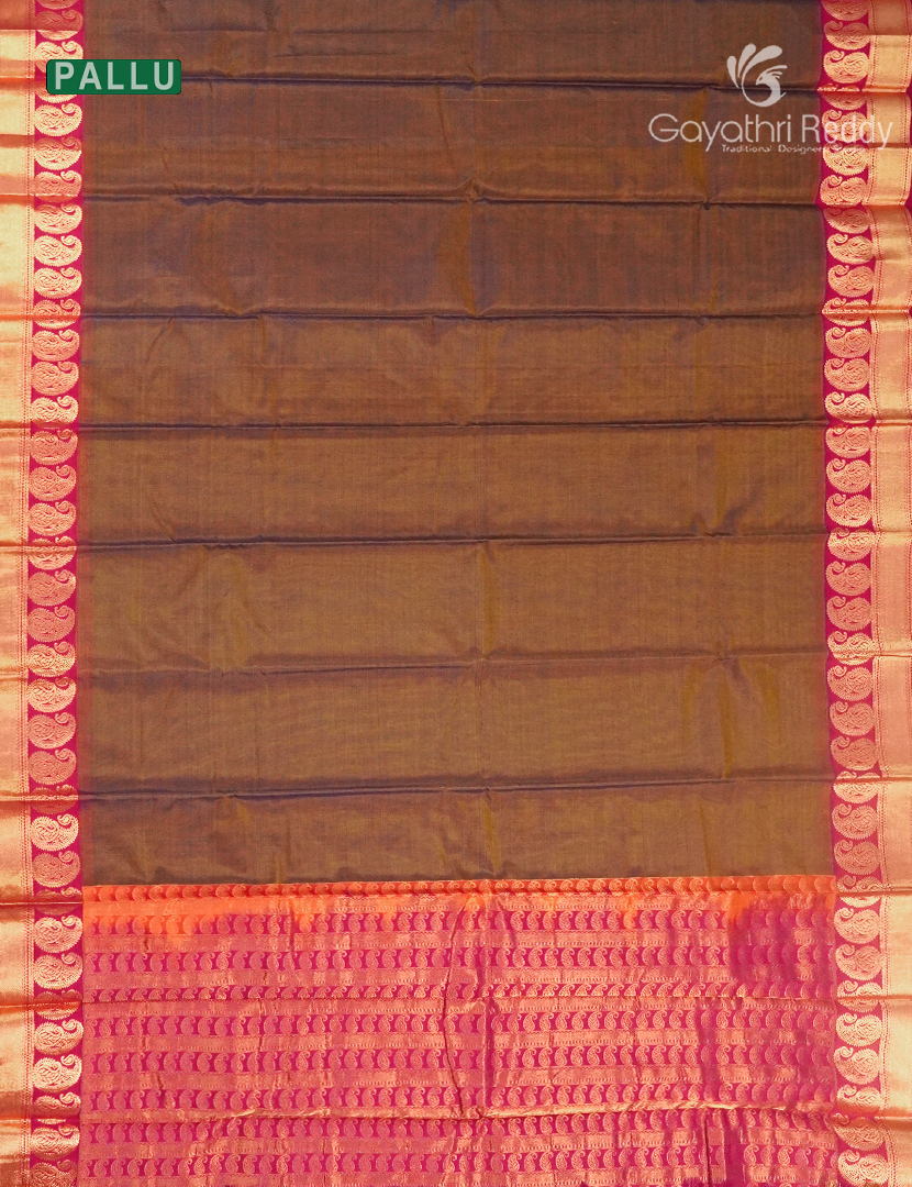 Pure Kanchi Sico Saree in Dual tone of Brown and Red
