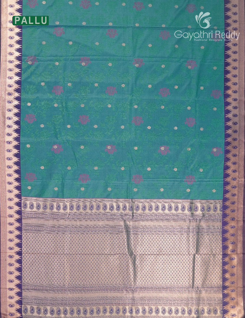 Semi Kanchipuram Art Silk Saree in Peacock Green