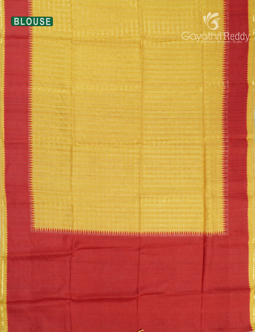 Semi Tussar Saree in Yellow and Red