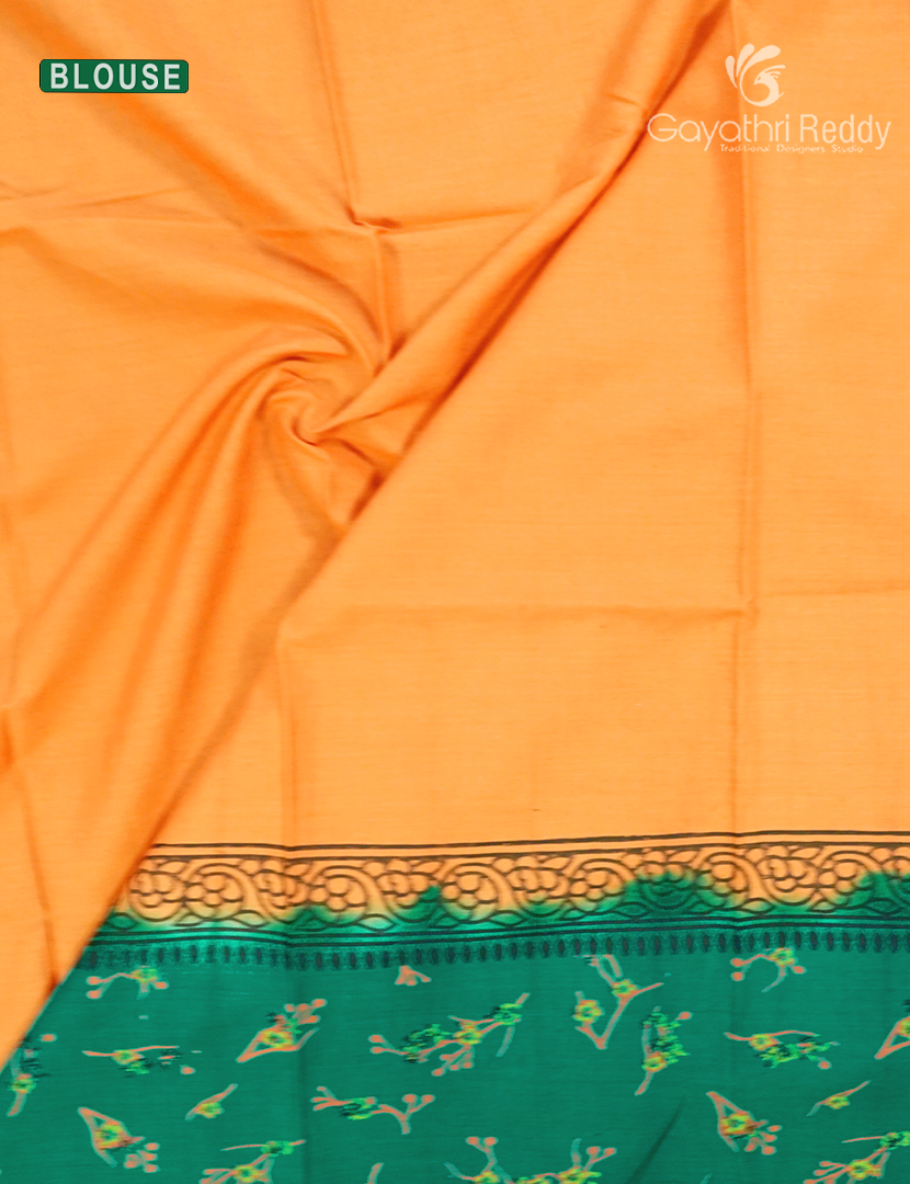Pure MulMul Cotton Saree in Deep Rama Green and Saffron Yellow