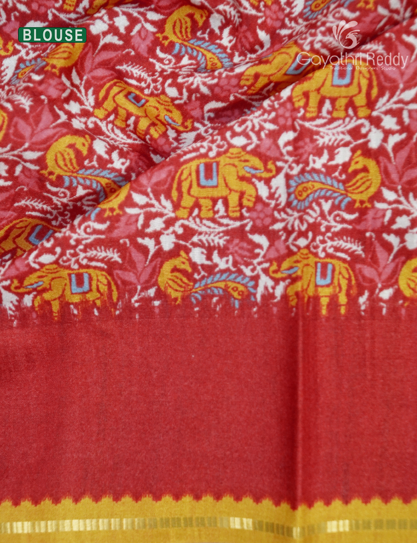 Semi Tussar Saree in Yellow and Red