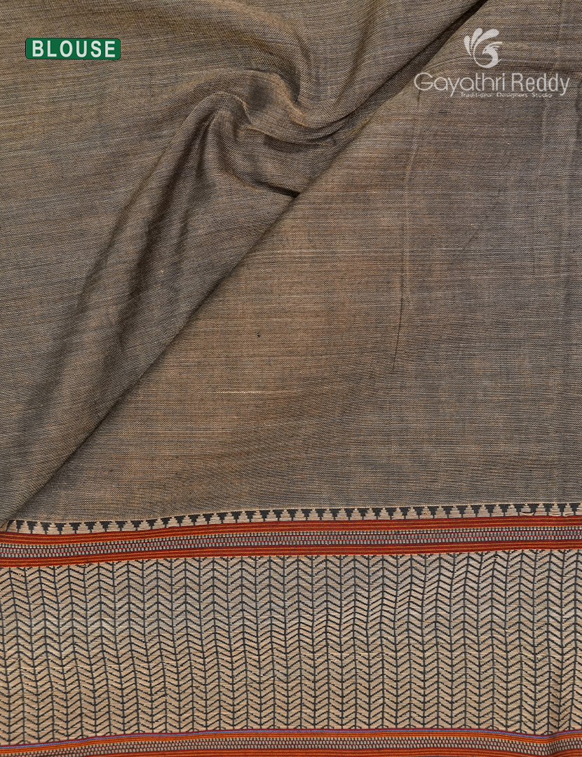 Pure Narayanpet Cotton Saree in Olive Grey