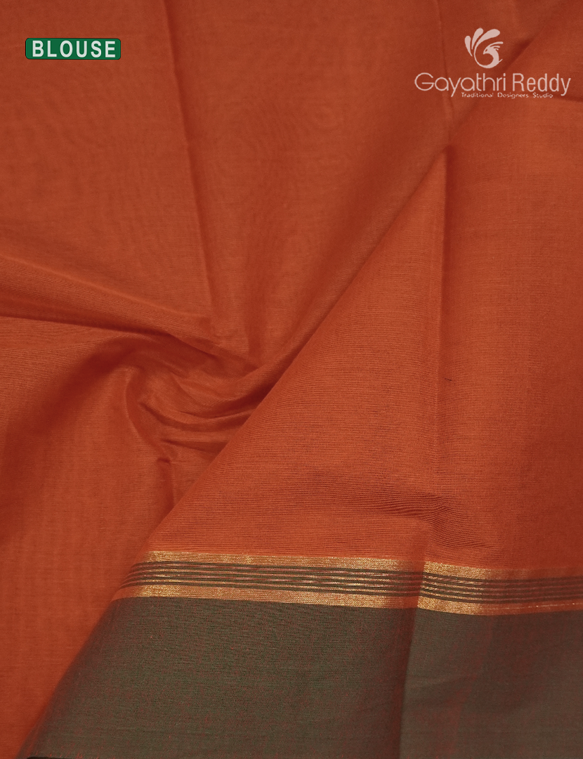 Pure Kanchi Cotton Saree in Rust Orange