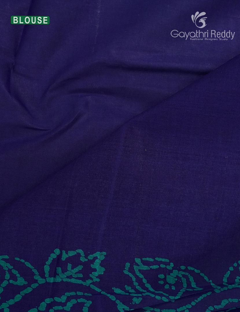 Cotton Batik Print Saree in Navy blue and Sea Blue