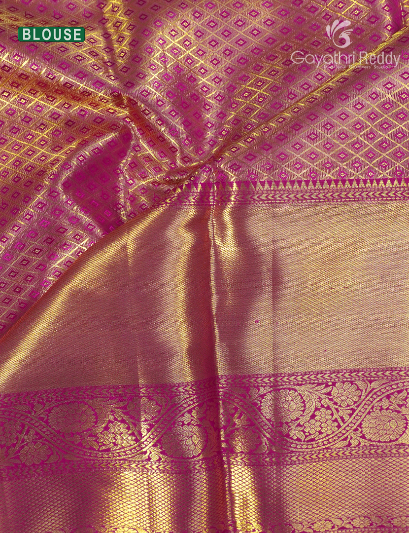 Pure Kanchipuram Bridal Silk in Rose Gold and Fuchsia Pink