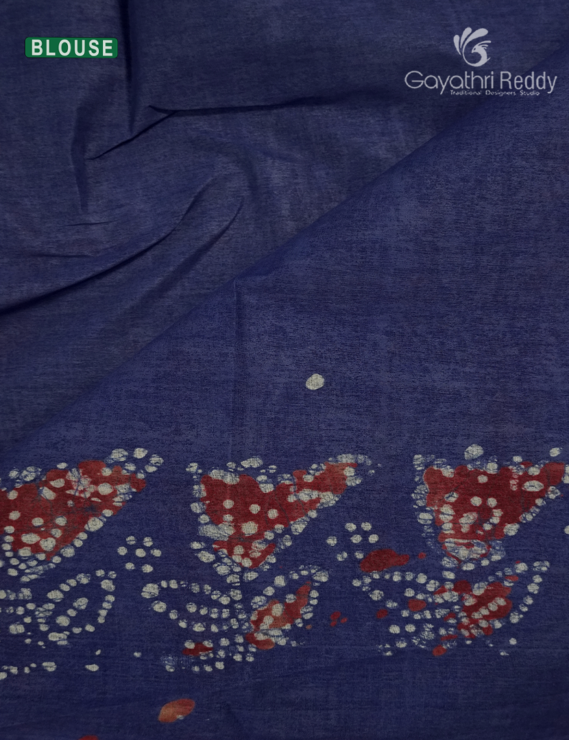 Cotton Batik Print Saree in Denim Grey