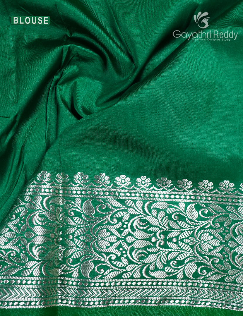 Semi Banaras Katan Silk Saree in Peach and Green