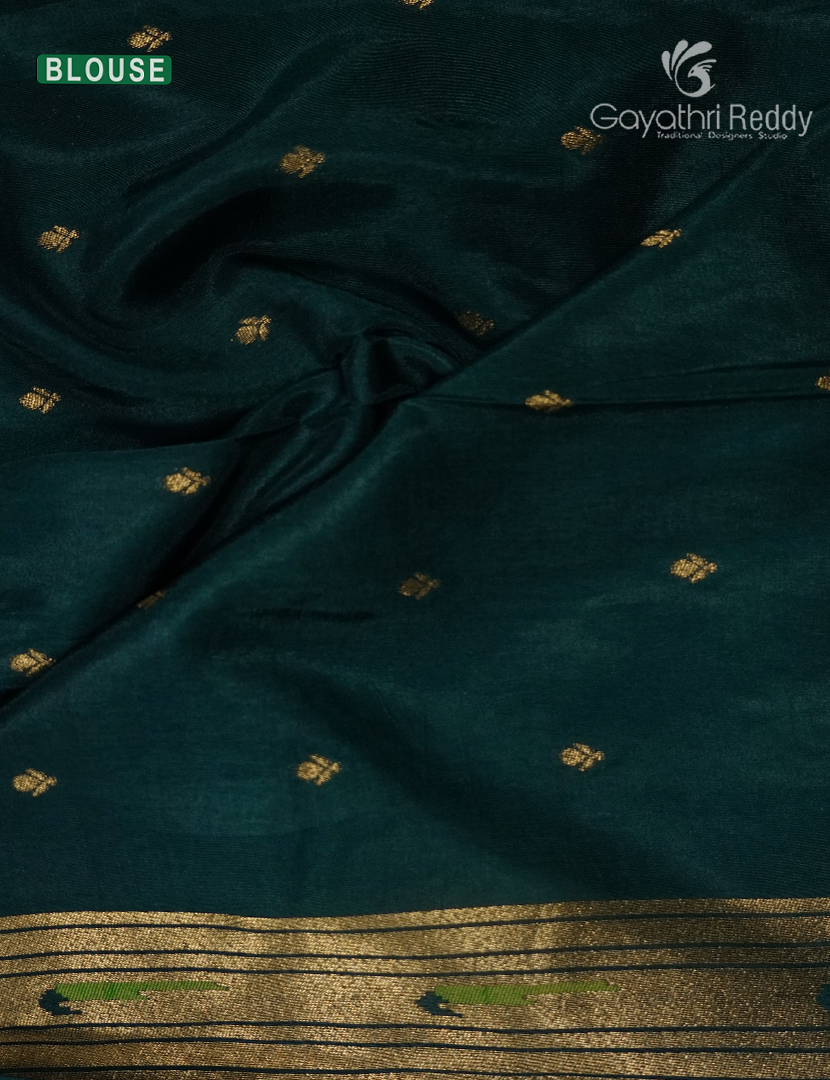 Pure Satin Silk Saree in Deep Rama Green