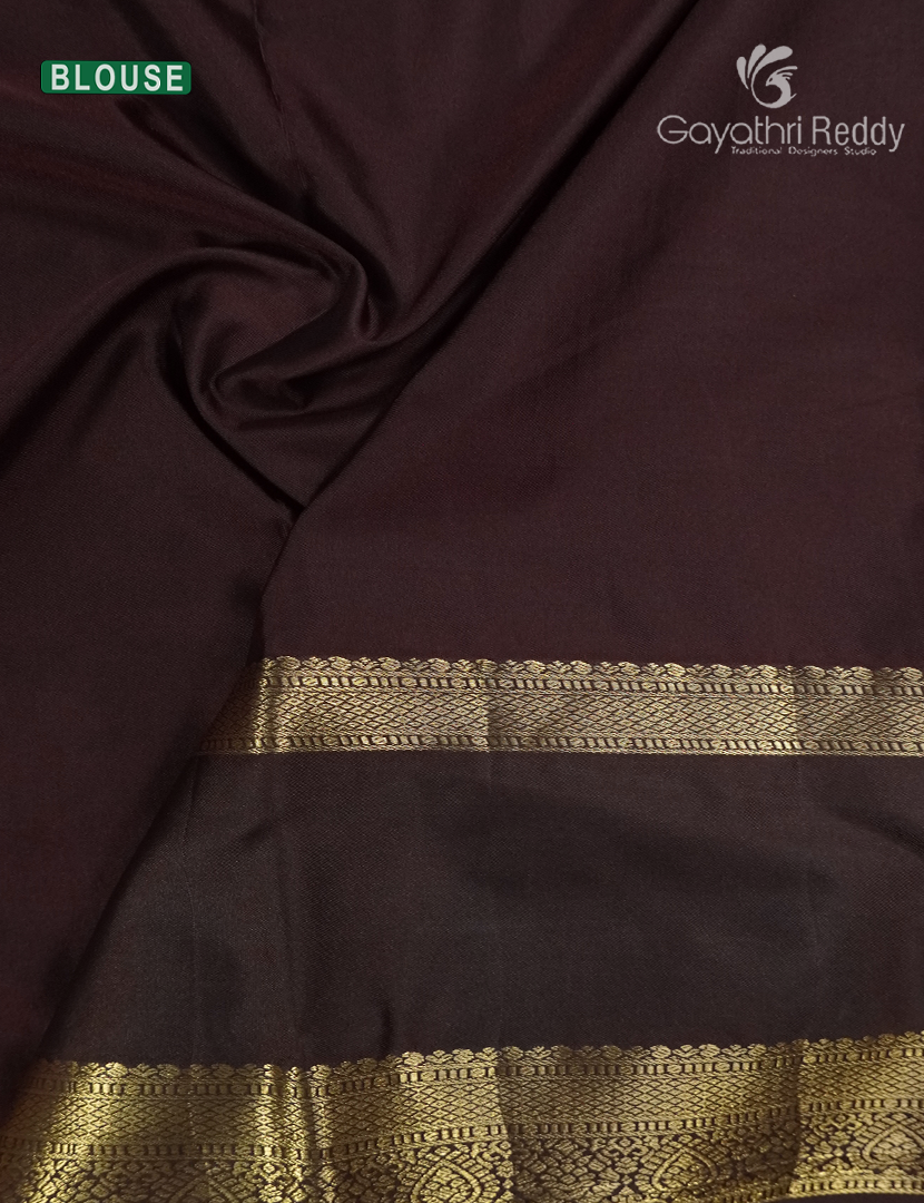Semi Kanchipuram Silk Saree in Rust Orange  and Deep Brown