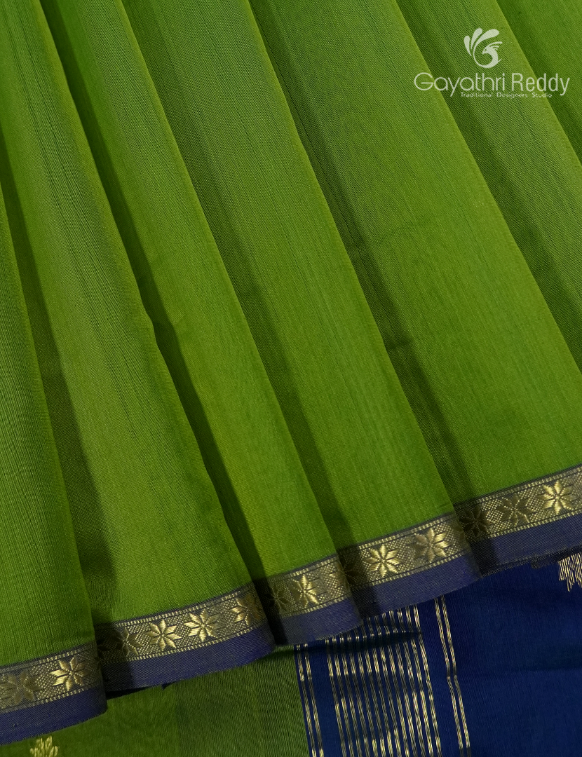 Pure Chanderi Sico Saree in Parrot Green  and  Blue