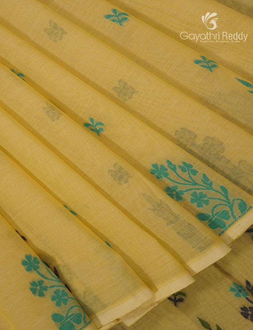 Jamdani Cotton Saree in Yellow
