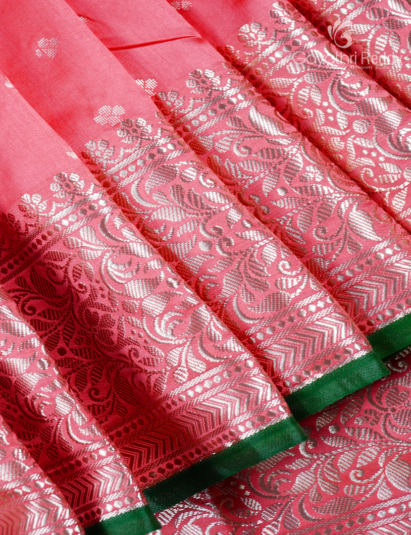 Semi Banaras Katan Silk Saree in Peach and Green