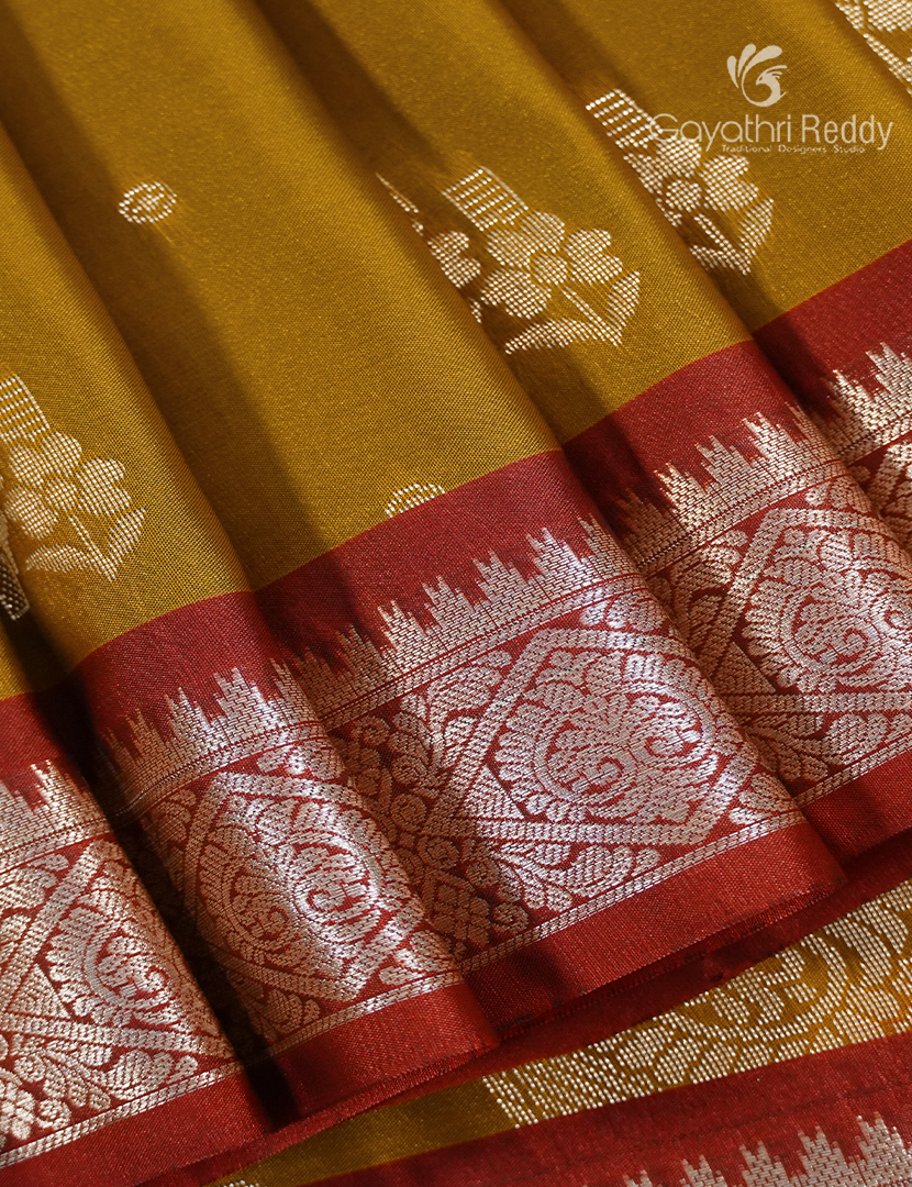 Soft Silk Saree in Dry Mehendi and Deep Rust