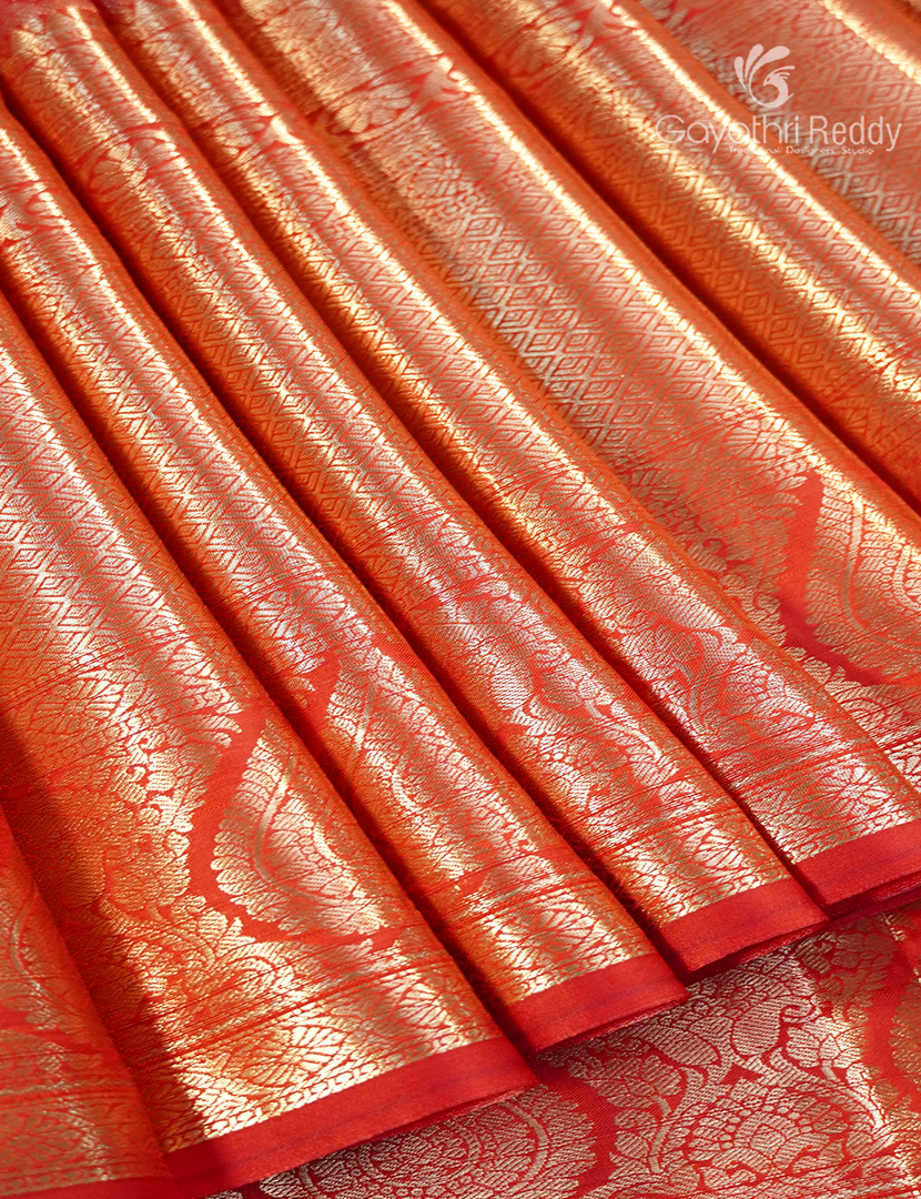 Semi Kanchipuram Silk Saree in Orange