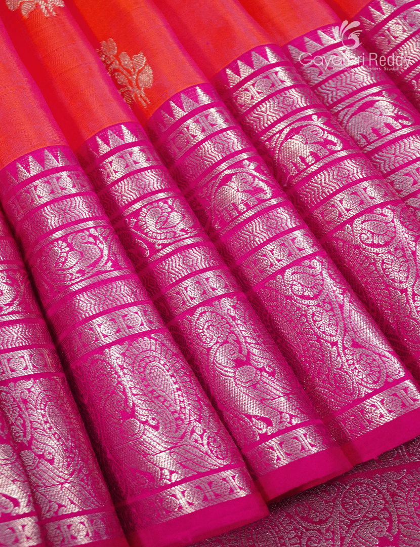 Pure Venkatagiri Silk Saree in Peachish Orange and Pink