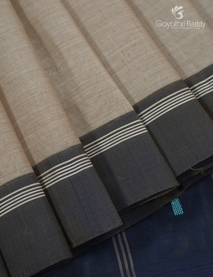 Pure Kanchi Cotton Saree in Beige and Navy Blue